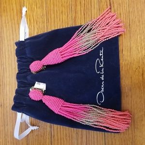 Oscar de la Renta pink classic long tassel earrings